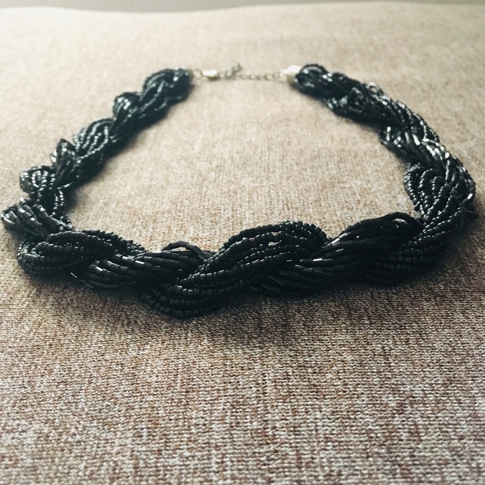 Black beaded and braided necklace
